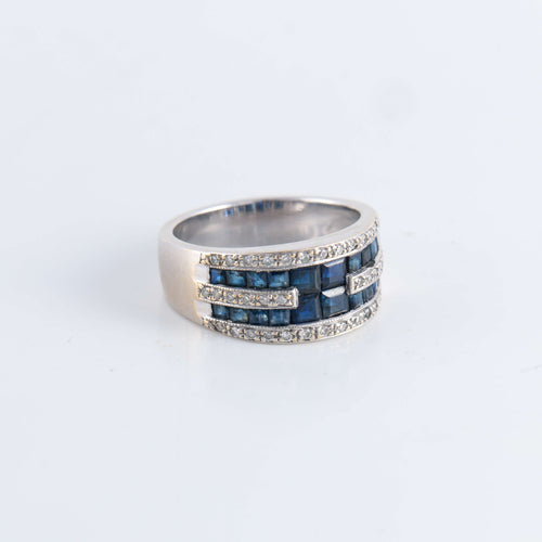 Bague 56 Bague Saphirs calibrés et Diamants 58 Facettes FM94