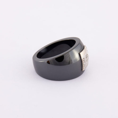 Bague 55 GUY LAROCHE- Bague Céramique noire Diamants 58 Facettes DV0006-1