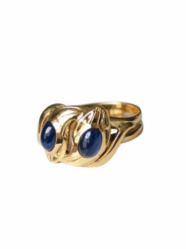 Bague Serpents enroulés Victorienne or jaune et saphirs cabochon 58 Facettes