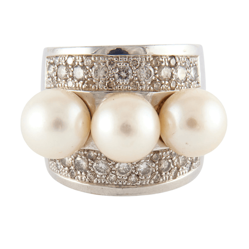 Bague Bague en or gris, diamants, perles 58 Facettes