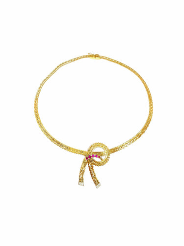 Collier Collier ruban en or jaune rubis et diamants 58 Facettes