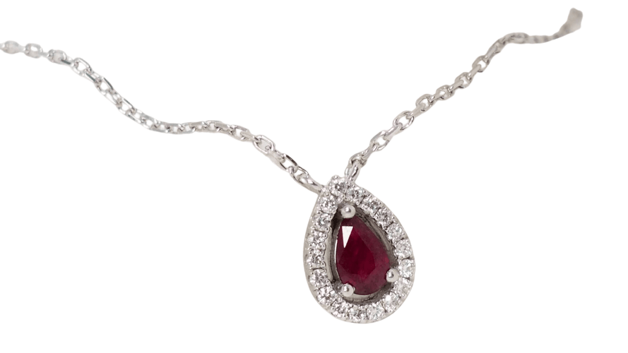 Collier Collier pendentif en or blanc, diamants et Rubis en poire 58 Facettes 31209