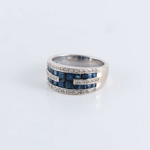 Bague 56 Bague Saphirs calibrés et Diamants 58 Facettes FM94