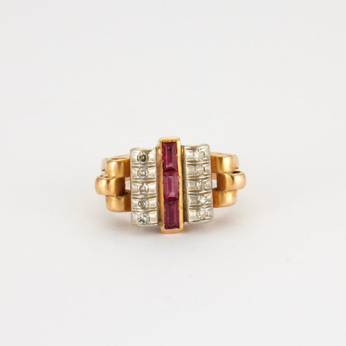 Bague Bague Tank Diamants Rubis de synthèse 58 Facettes
