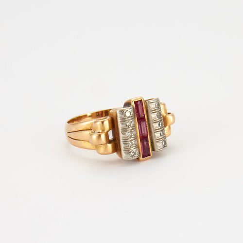 Bague Bague Tank Diamants Rubis de synthèse 58 Facettes
