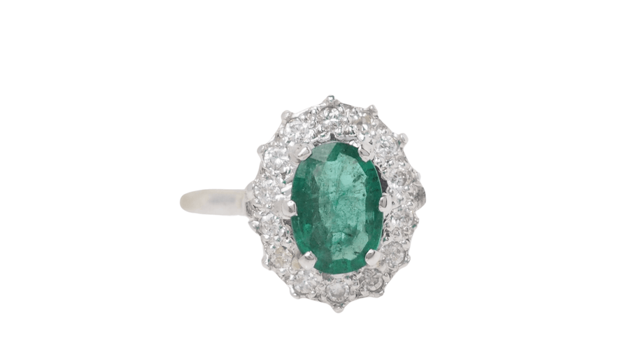 Bague 53 Bague marguerite Or blanc Emeraude Diamants 58 Facettes 32514