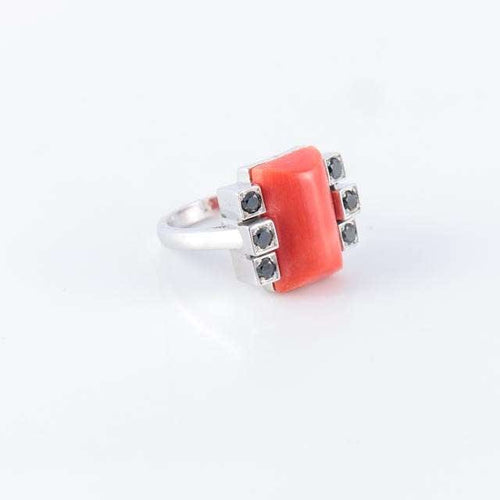 Bague Bague Corail Diamants noirs 58 Facettes B0956
