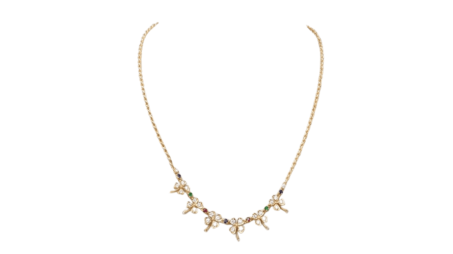Collier Collier trèfles en or jaune et diamants 58 Facettes 32546