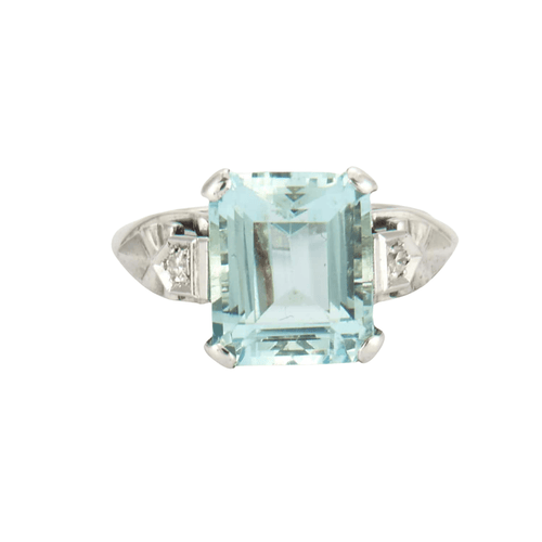 Bague 55 Bague design ART DÉCO des années 1920-30 en or 18 kt avec diamants et aigue-marine 58 Facettes A2491 (602)