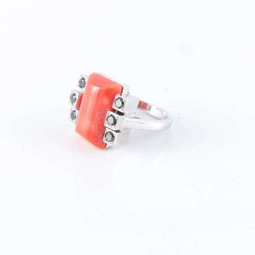 Bague Bague Corail Diamants noirs 58 Facettes B0956