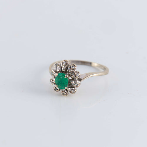 Bague 49 Bague Marguerite Emeraude et 10 Diamants 58 Facettes FM65