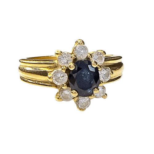 Bague 53.5 Bague contemporaine du XXe siècle en or 18 carats avec diamants et saphir 58 Facettes Q984A