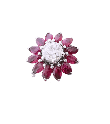 Bague 54.5 Bague Ancienne Rubis Diamant 0,50 ct Or Blanc 58 Facettes AA 1523