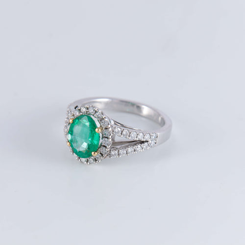Bague Bague style Marguerite Emeraude Diamants 58 Facettes