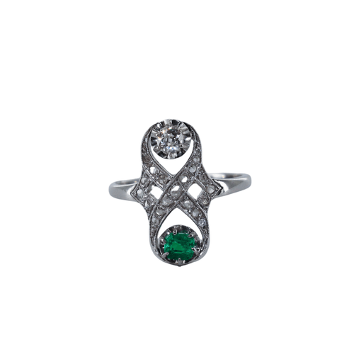 Bague Bague Duo émeraude et diamants 58 Facettes
