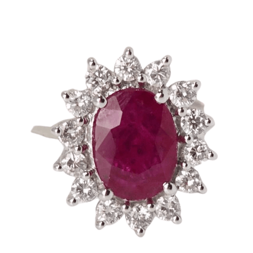 Bague 54 Bague marguerite en Or blanc, rubis et diamants 58 Facettes 32239