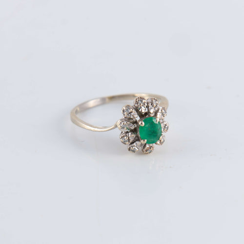 Bague 49 Bague Marguerite Emeraude et 10 Diamants 58 Facettes FM65