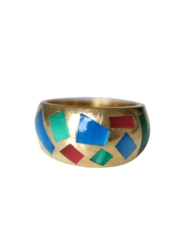 Bague jonc vintage en or jaune et mosaïque, Alain Clozeau 58 Facettes