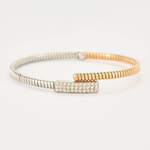 Bracelet Bracelet en acier surligné or rose et gris, pavage diamants 58 Facettes DV506-2