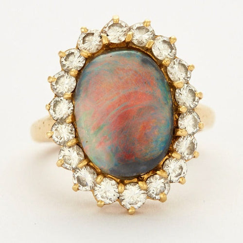 Bague 51 Bague or jaune, doublet d'opale, diamants 58 Facettes DV0507-1