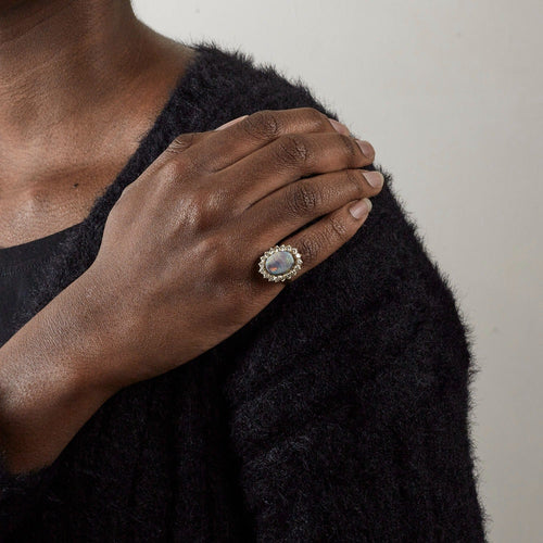 Bague 51 Bague or jaune, doublet d'opale, diamants 58 Facettes DV0507-1