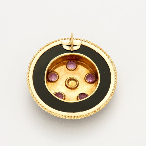 Broche médaillon en or jaune, améthystes et perle 58 Facettes DV0507-2