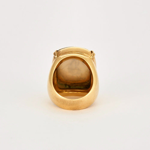 Bague Importante Bague or jaune et gris, dôme de cristal de roche 58 Facettes DV0529-2