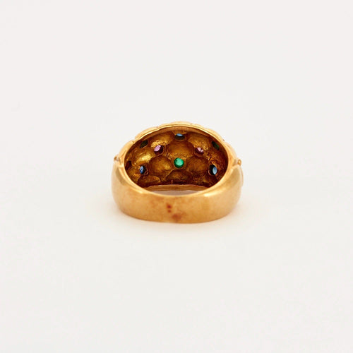 Bague Bague boule en or jaune matelassé saphirs rubis et émeraudes 58 Facettes DV0542-3