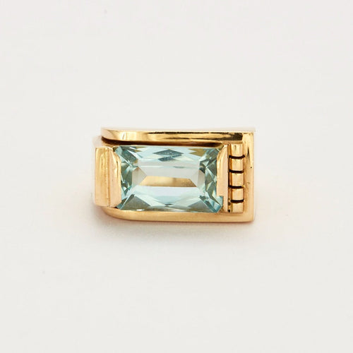 Bague Bague chevalière en or jaune et aigue marine 58 Facettes DV2021-1