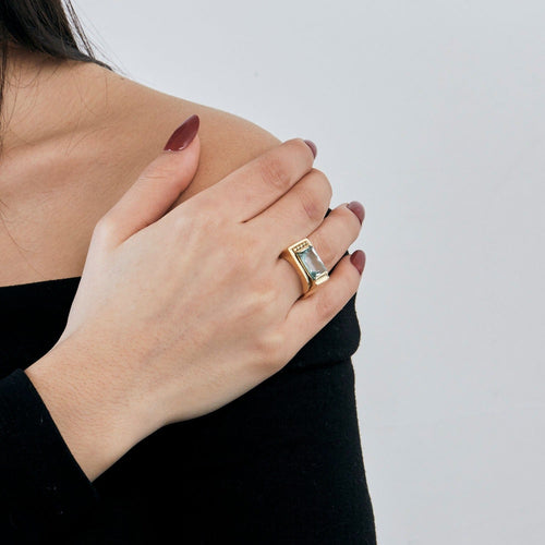 Bague Bague chevalière en or jaune et aigue marine 58 Facettes DV2021-1