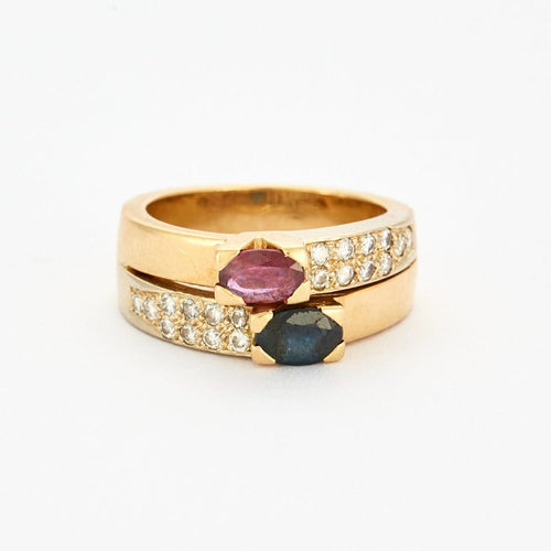 Bague Bague double godrons saphir, rubis et diamants 58 Facettes DV0563-2