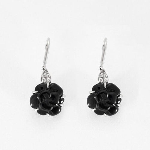 Boucles d'oreilles CHANEL - Camélia  - Boucles d'oreilles or et onyx 58 Facettes DV0570-3