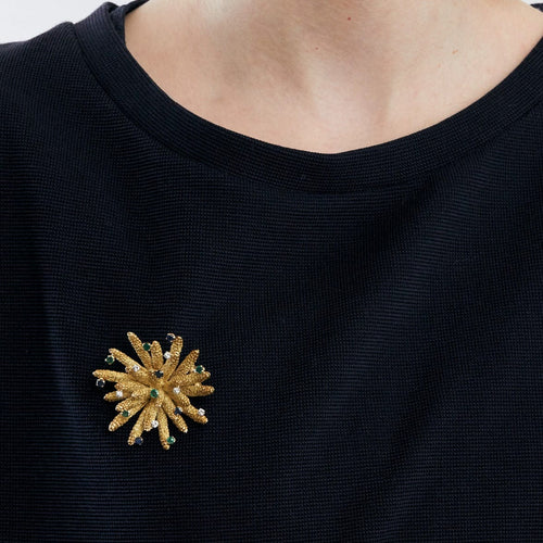 Broche Broche Clip Fleur - Or jaune diamants saphirs et émeraudes 58 Facettes DV0554-1