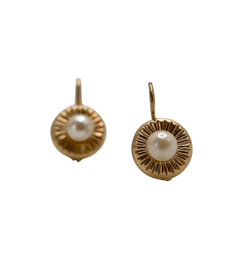Boucles d'oreilles Dormeuses Vintage en Or Godronné et Perles de Culture 58 Facettes