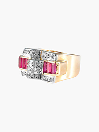 Bague 49 Bague Tank des années 40 en or jaune et platine 58 Facettes 419