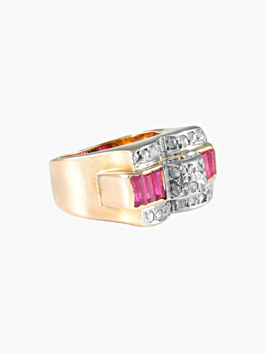 Bague 49 Bague Tank des années 40 en or jaune et platine 58 Facettes 419