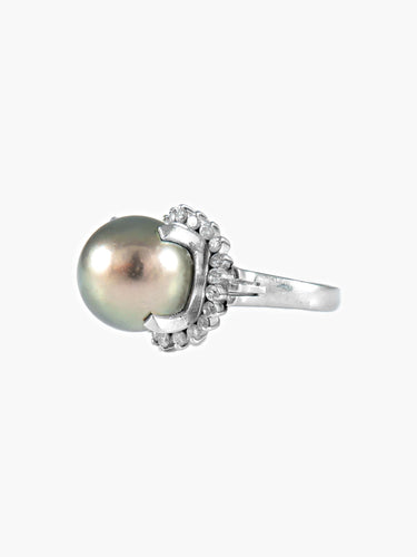 Bague Bague platine et perle grise de Tahiti 58 Facettes 384