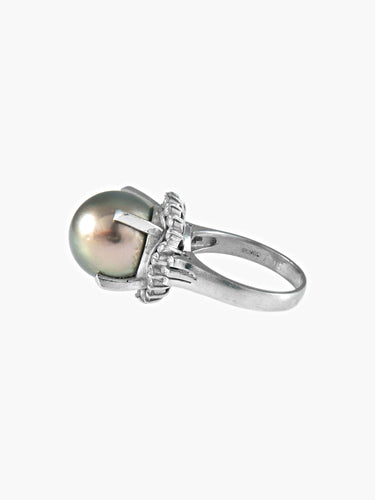 Bague Bague platine et perle grise de Tahiti 58 Facettes 384