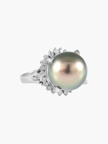 Bague Bague platine et perle grise de Tahiti 58 Facettes 384