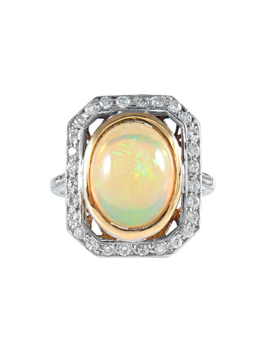 Bague 53 Bague ancienne octogonale OPALE et diamants 58 Facettes 394