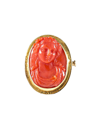 Broche Broche XIXe or jaune et camée corail 58 Facettes 302.2