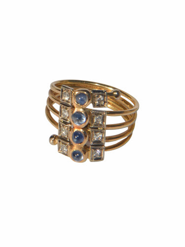 Bague Bague or jaune 1910 saphirs cabochon et diamants 58 Facettes