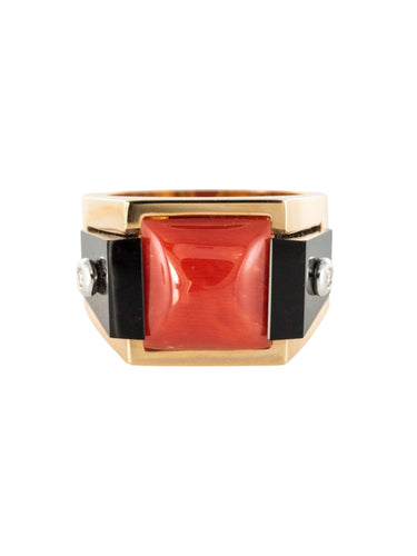 Bague 54 Bague corail onyx et diamants 58 Facettes 17-357-54-1