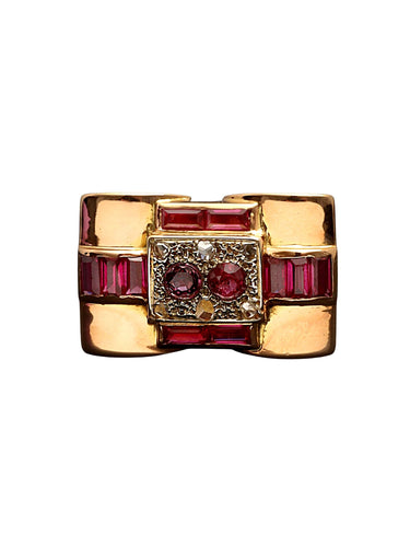Bague Bague en or jaune, gris, rubis et diamants "Folles années" 58 Facettes 1828