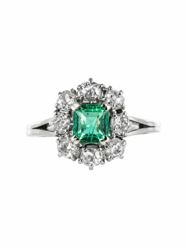Bague 59 Bague marguerite émeraude et diamants 58 Facettes 19-317-51