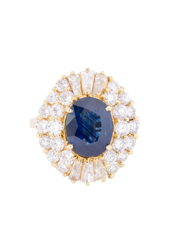 Bague Bague marguerite or jaune saphir et double entourage de diamants 58 Facettes