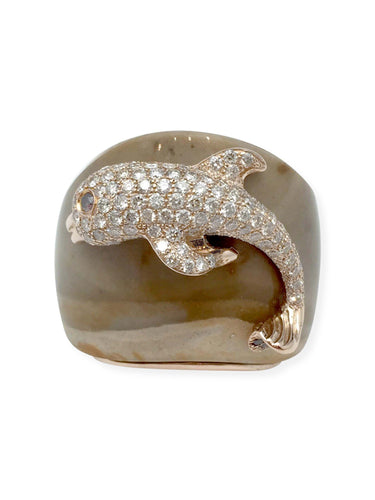 Bague 53 Bague Paolobongia "Dauphin" en or rose, diamants, jaspe et grenat. 58 Facettes 27373