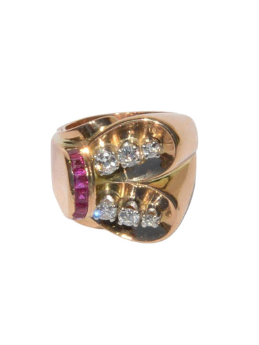Bague Bague tank or jaune diamant et rubis 58 Facettes 0