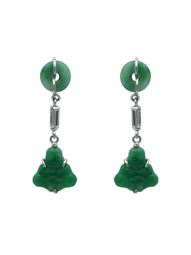 Boucles d'oreilles Boucles d'oreilles "Bouddha" en or blanc, jadéite et diamants. 58 Facettes 8188