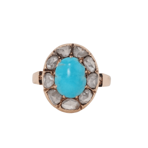 Bague Bague ancienne or rose turquoise et diamants taille rose 58 Facettes 30706